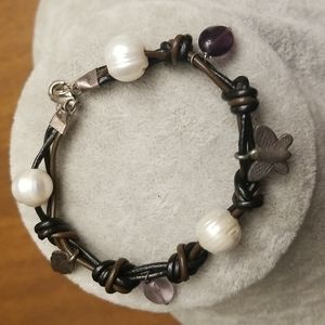 Unique real pearl leather bracelet